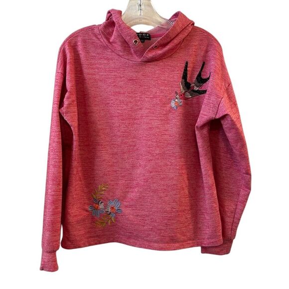 Poof New York Women's Pink Embroidered Floral Hoodie Size M Casual - Picture 1 of 9